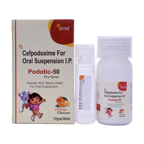 Product Name: Podotic 50, Compositions of Podotic 50 are  Cefpodoxime 50mg with Water - Ernst Pharmacia