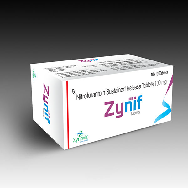 Product Name: Zynif, Compositions of Zynif are Nitrofurantoin Sustained Release tablets 100mg - Zynovia Lifecare