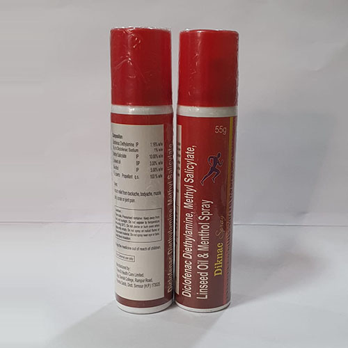 Product Name: Diknac Spray, Compositions of Diknac Spray are Diclofenac  Diethylamine,Methyl Salicylate,Linseed Oil & Menthol Spray - Pride Pharma