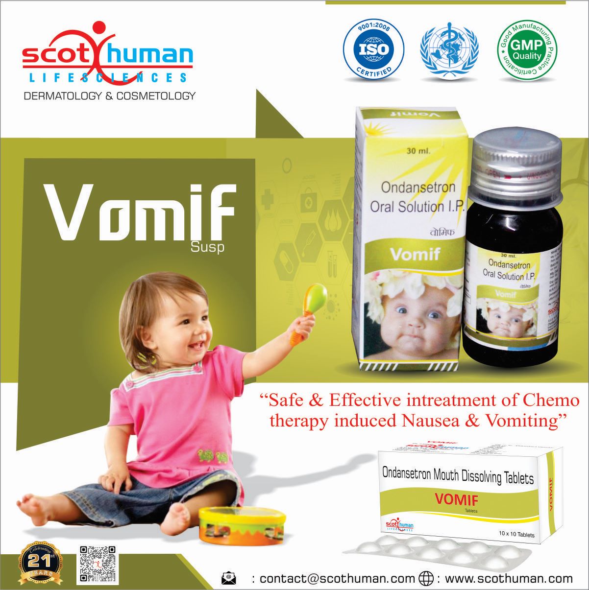 Product Name: Vomif, Compositions of Vomif are Ondansetron Oral Solution IP - Pharma Drugs and Chemicals