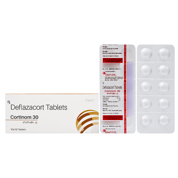 Product Name: CORTINOM 30, Compositions of CORTINOM 30 are Deflazacort 30 mg. - Fawn Incorporation