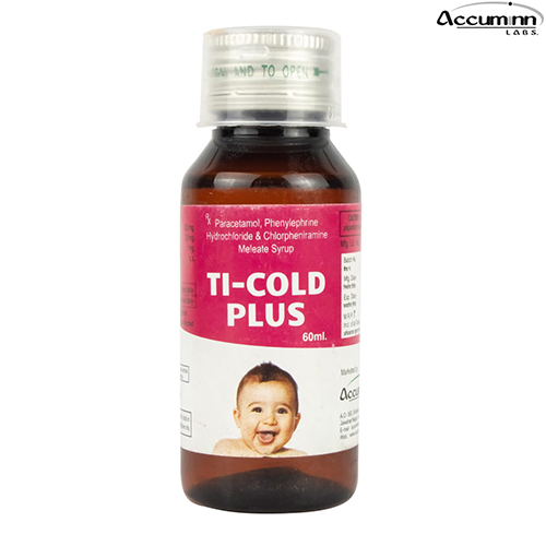 Product Name: Ti Cold Plus, Compositions of Ti Cold Plus are Paracetamol, Phenylphrine Hydrochloride & Chlorpheniramine Maleate Syrup - Accuminn Labs