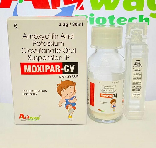 Product Name: Moxipar CV, Compositions of Moxipar CV are Amoxylin,Potassium Clavulanate Oral Suspension I.P. - Aidway Biotech