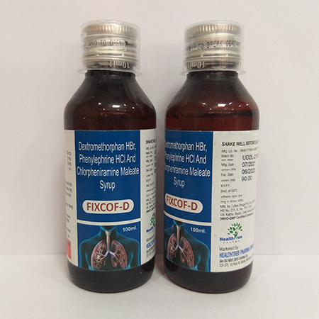 Product Name: Fixcof D, Compositions of Fixcof D are Dextromethorphan HBr, Phenylphrine HCl And Chlorpheniramine Maleate Syrup - Healthtree Pharma (India) Private Limited