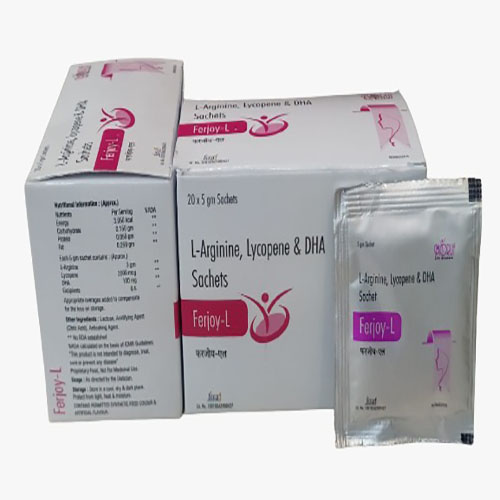 Product Name: Ferjoy L, Compositions of Ferjoy L are L-Arginine,Lycopene & DHA Sachets - Arlak Biotech