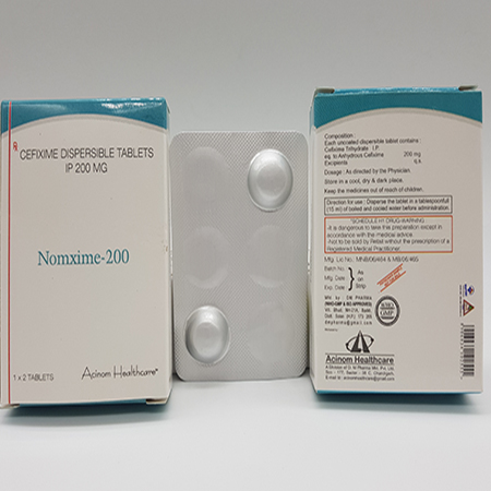Product Name: Nomxime 200, Compositions of Nomxime 200 are Cefixime Dispersible Tablets IP 200mg  - Acinom Healthcare