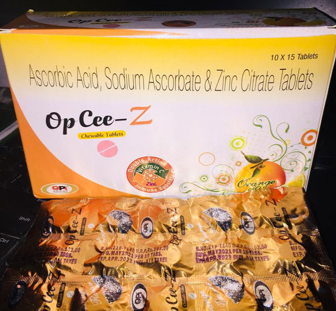 Product Name: OP Cee Z, Compositions of OP Cee Z are Ascorbic acid, sodium ascorbate & zinc Citrate - G N Biotech