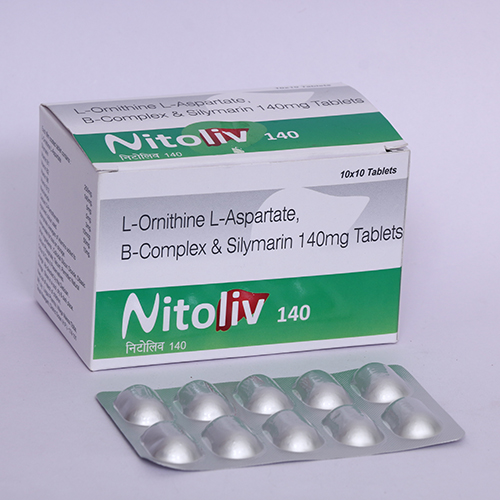 Product Name: NITOLIV 140, Compositions of NITOLIV 140 are L-Ornithine L-Asparate, B-Complex & Silymarin 140mg Tablets - Biomax Biotechnics Pvt. Ltd