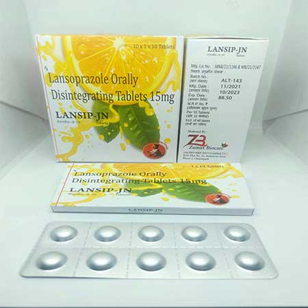 Product Name: Lansip JN, Compositions of Lansip JN are Lansoprazole Orally Disintegrating Tablets 15 mg - Zumax Biocare