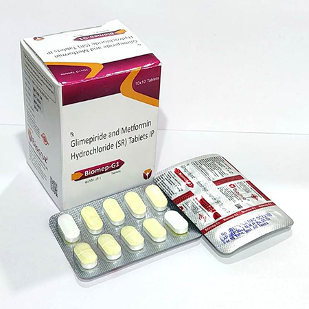 Product Name: BIOMEP G1, Compositions of BIOMEP G1 are Glimepiride and Metformin Hydrochloride (SR)  Tablets IP - Biocruz Pharmaceuticals Private Limited