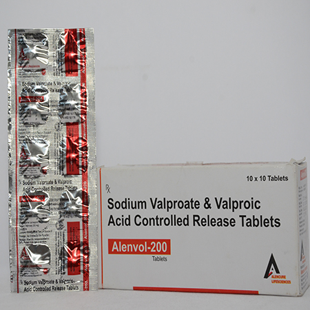 Product Name: ALENVOL 200, Compositions of ALENVOL 200 are Sodium Valproate & Valproic Acid Controlled Release Tablets - Alencure Biotech Pvt Ltd