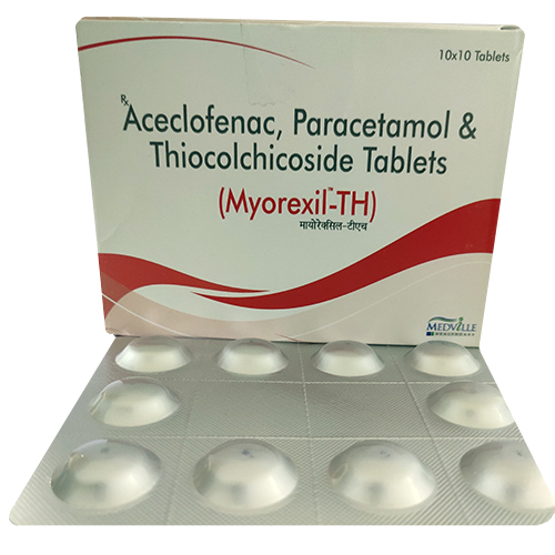 Product Name: Myorexil TH, Compositions of Myorexil TH are Aceclofenac, Paracetamol & Thiocolchicoside Tablets - Medville Healthcare