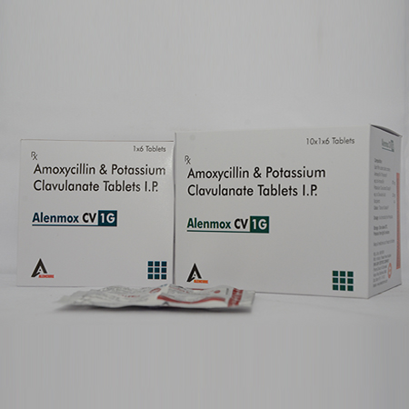 Product Name: ALENMOX CV 1G, Compositions of ALENMOX CV 1G are Amoxycillin & Potassium Clavulanate Tablets IP - Alencure Biotech Pvt Ltd