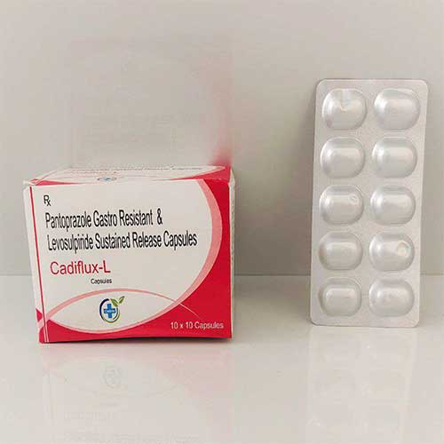 Product Name: Cadflux L, Compositions of Cadflux L are Pantaprazole  Gastro Resitant  Levosulpiride Sustained Release Capsules - Caddix Healthcare