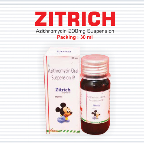 Product Name: Zitrich, Compositions of Zitrich are Azithromycin oral Suspension IP - Pharma Drugs and Chemicals
