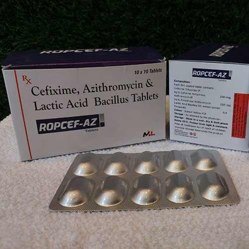 Product Name: Ropcef AZ, Compositions of Ropcef AZ are Cefixime,Azithromycin & Lactic Acid Bacillus Tablets - Medizec Laboratories
