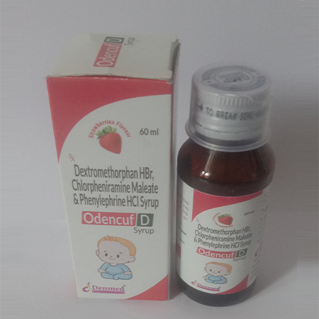 Product Name: Odencuf D, Compositions of Odencuf D are Dextromethorphan HBr,Chlorpheniramine Maleate & Phenylephrine HCI Syrup - Denmed Pharmaceutical