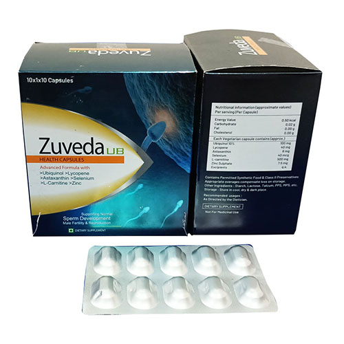 Product Name: Zuveda UB, Compositions of Zuveda UB are LYCOPENE 7500 MCG ,CYNOCOBALAMIN 1 MCG , VITAMIN A 2500 IU, VITAMIN E 10 IU , ZINC SULPHATE 27.45 MG ,SELENIUM 25 MCG - Arlak Biotech