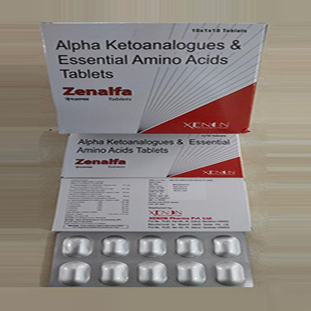 Product Name: Zenalfa, Compositions of Zenalfa are Alpha ketoanalogoues & Essential Amino Acids Tablets - Xenon Pharma Pvt. Ltd