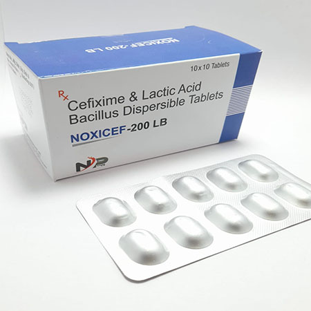 Product Name: Noxicef 200 Lb, Compositions of Noxicef 200 Lb are Cefixime & Lactic Acid Bacillus Dispersible Tablets - Noxxon Pharmaceuticals Private Limited