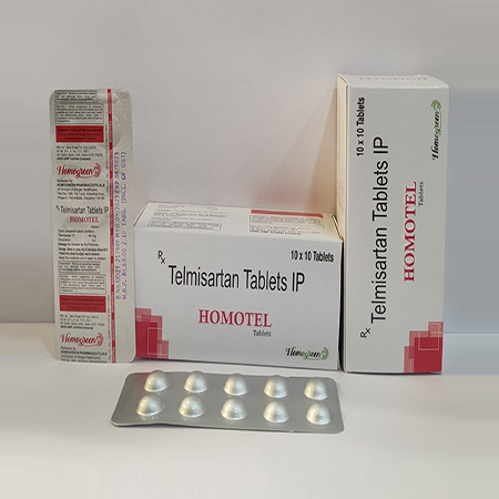 Product Name: Homotel, Compositions of Homotel are Telmisartan Tablets IP - Abigail Healthcare