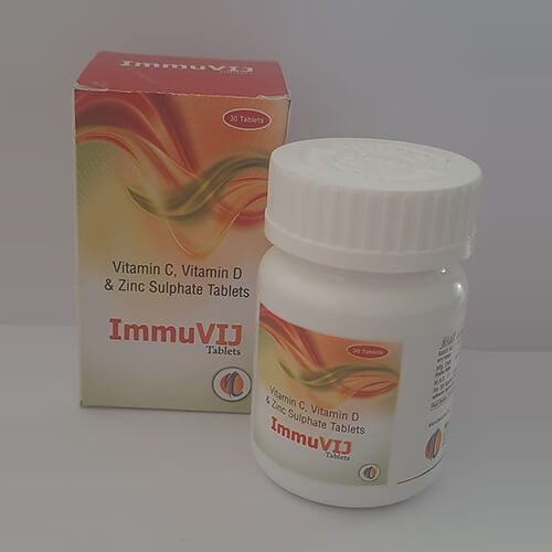 Product Name: Immuvij, Compositions of Immuvij are Vitamin C,Vitamin D & Zinc Sulphate Tablets - Macro Labs Pvt Ltd