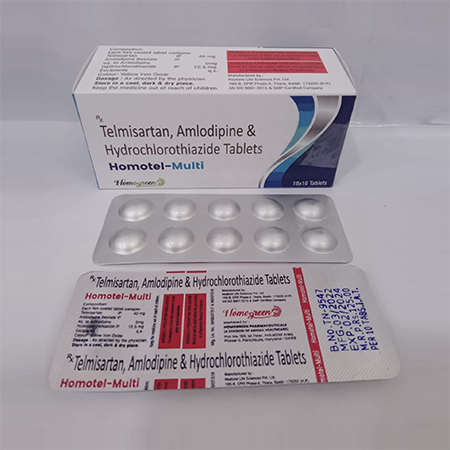 Product Name: Homotel Multi, Compositions of Homotel Multi are Telmisartan,Amlodipine & Hydrochlorothiazide Tablets - Abigail Healthcare