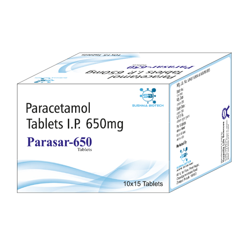Product Name: Parasar 650, Compositions of Parasar 650 are Paracetamol Tablets I.P. 650mg - Sushma Biotech