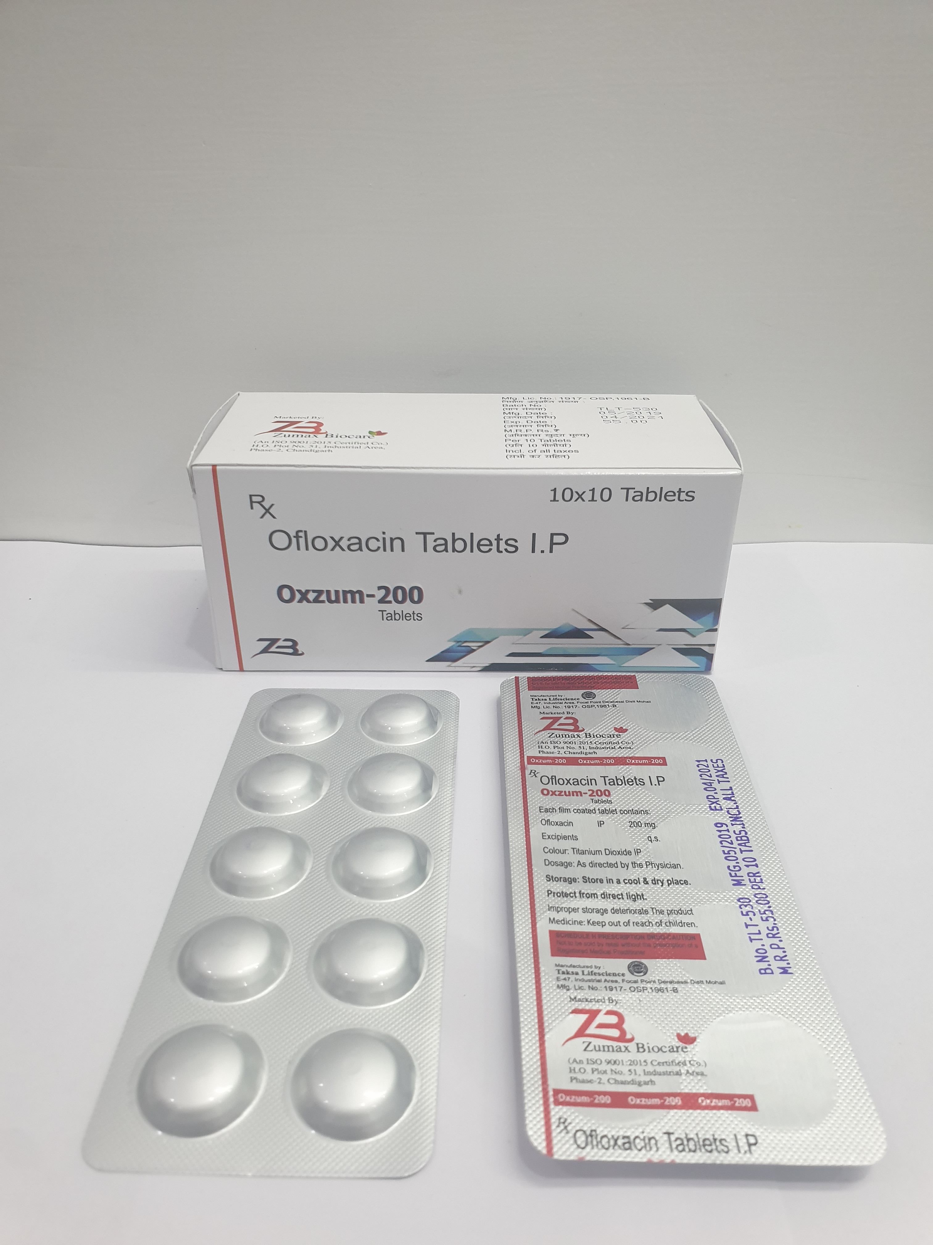 Product Name: Oxzum 200, Compositions of Oxzum 200 are Ofloxacin Tablets IP - Zumax Biocare