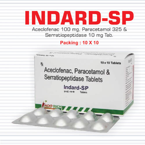 Product Name: Indard SP, Compositions of Indard SP are Aceclefenac,Parecetamol & Serratipeptidase Tablets - Pharma Drugs and Chemicals