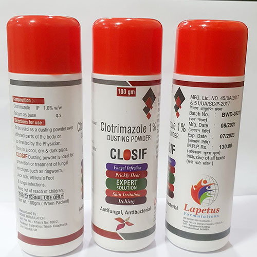 Product Name: Closif, Compositions of Closif are Clotrimazole 1% Dusting Powder  - Pride Pharma
