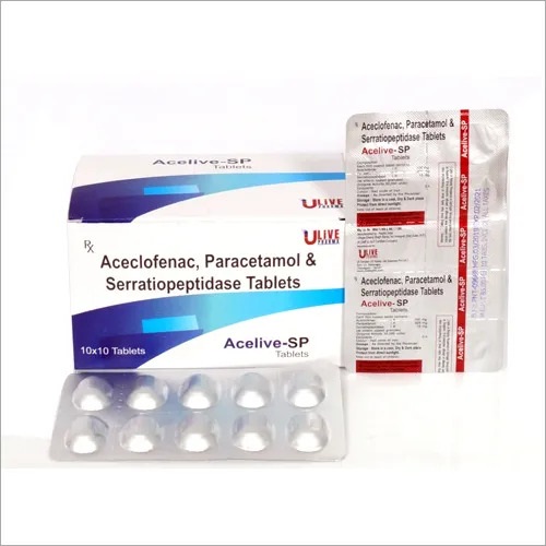 Product Name: Acelive SP, Compositions of Aceclofenac-Paracetamol-Serratiopeptidase-Tablet are Aceclofenac-Paracetamol-Serratiopeptidase-Tablet - Yodley LifeSciences Private Limited