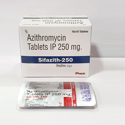 Product Name: Sifazith 250, Compositions of Sifazith 250 are Azithromycin Tablets IP 250 mg - Pride Pharma