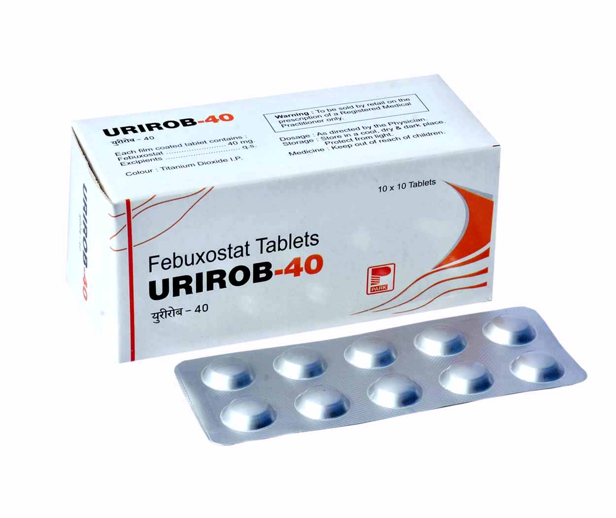 Product Name: URIROB 40, Compositions of URIROB 40 are Febuxostat Tablets - Park Pharmaceuticals