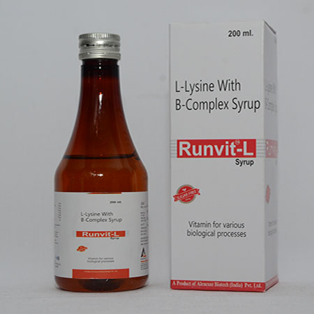 Product Name: RUNVIT L, Compositions of RUNVIT L are L Lysine with B-Complex Syrup - Alencure Biotech Pvt Ltd