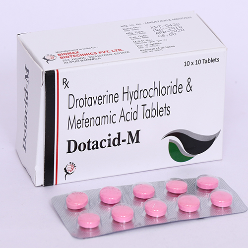 Product Name: DOTACID M, Compositions of DOTACID M are Drotaverine Hydrochloride & Mefenamic Acid Tablets - Biomax Biotechnics Pvt. Ltd