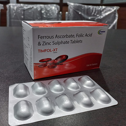 Product Name: TIMFOL XT, Compositions of TIMFOL XT are Ferrous Ascorbate,Folic Acid & Zinc Sulphate Tablets - Timbre Healthcare