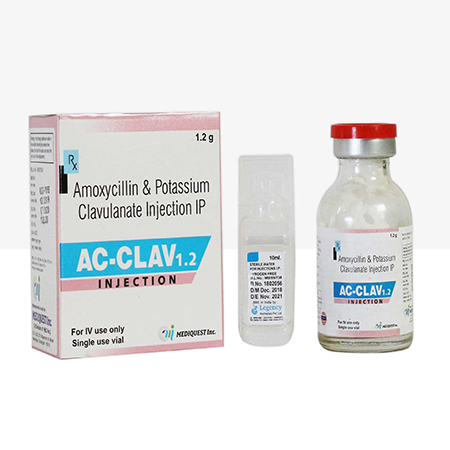 Product Name: AC CALV 1.2, Compositions of AC CALV 1.2 are Amoxycillin & Potassium Clavulanate Injection IP - Mediquest Inc