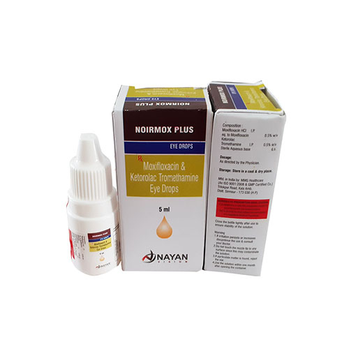 Product Name: Noirmox Plus, Compositions of Noirmox Plus are Moxifloxacin & Ketorolac Trmethamine Opithalmic Eye Drops - Arlak Biotech