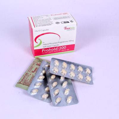 Product Name: Prohold 200, Compositions of Prohold 200 are Natural Micronised Progesterone soft Getatin Capsules - Bluewaterresearch