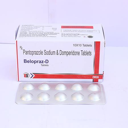 Product Name: Belopraz D, Compositions of Belopraz D are Pantoprazole Sodium & Domperidone Tablets - Eviza Biotech Pvt. Ltd