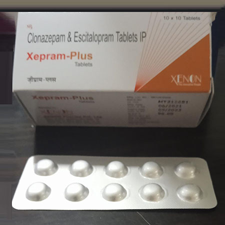 Product Name: Xepram Plus, Compositions of Xepram Plus are Clonazepam & Escitalopram Tablets IP - Xenon Pharma Pvt. Ltd