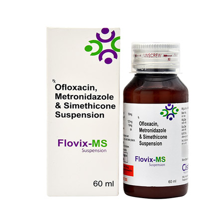 Product Name: FLOVIX MS, Compositions of FLOVIX MS are Ofloxacin, Meteonidazole & Simethicone Suspension - Cista Medicorp