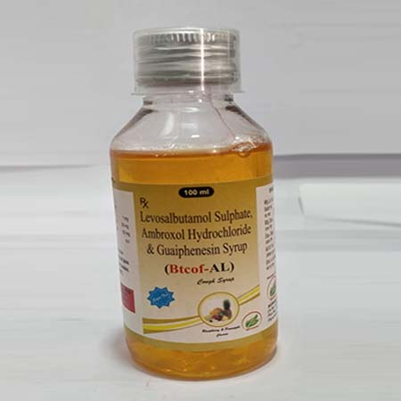 Product Name: Btcof AL, Compositions of Btcof AL are Levosulbutamol Sulphate Ambroxal Hydrochloride & Guaiphenesin Syrup - Biotanic Pharmaceuticals