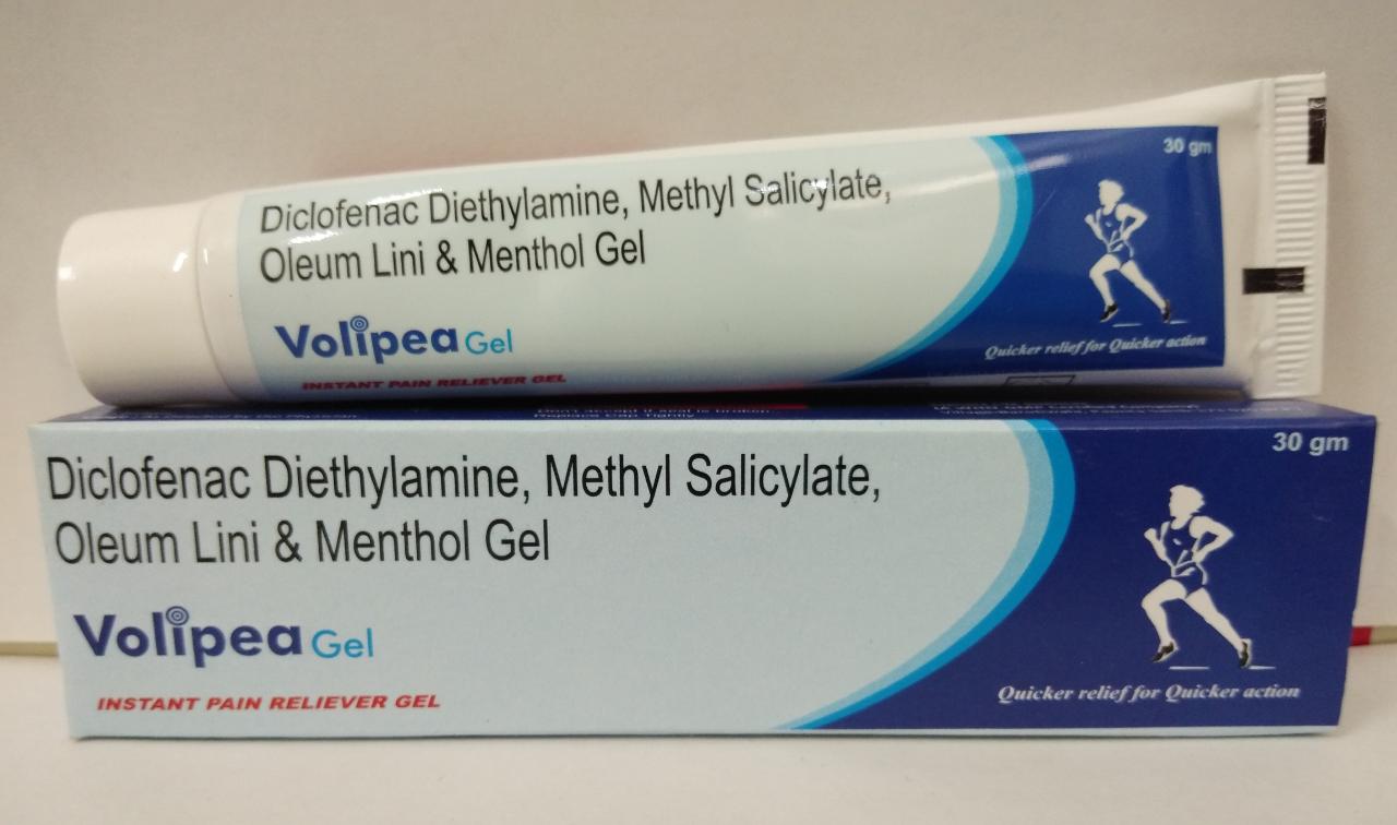 Product Name: Volipea, Compositions of Volipea are Diclofenac Diethylamine Methyl Salicylate, Oleum Lini & Menthol Gel  - Cassopeia Pharmaceutical Pvt Ltd
