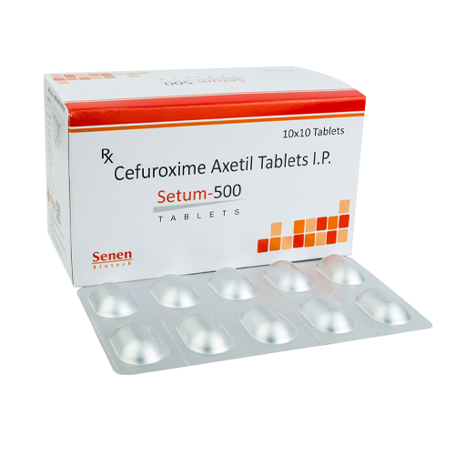 Product Name: Setum500, Compositions of Setum500 are Cefuroxime Axetil Tablets I.P. - Senen Biotech