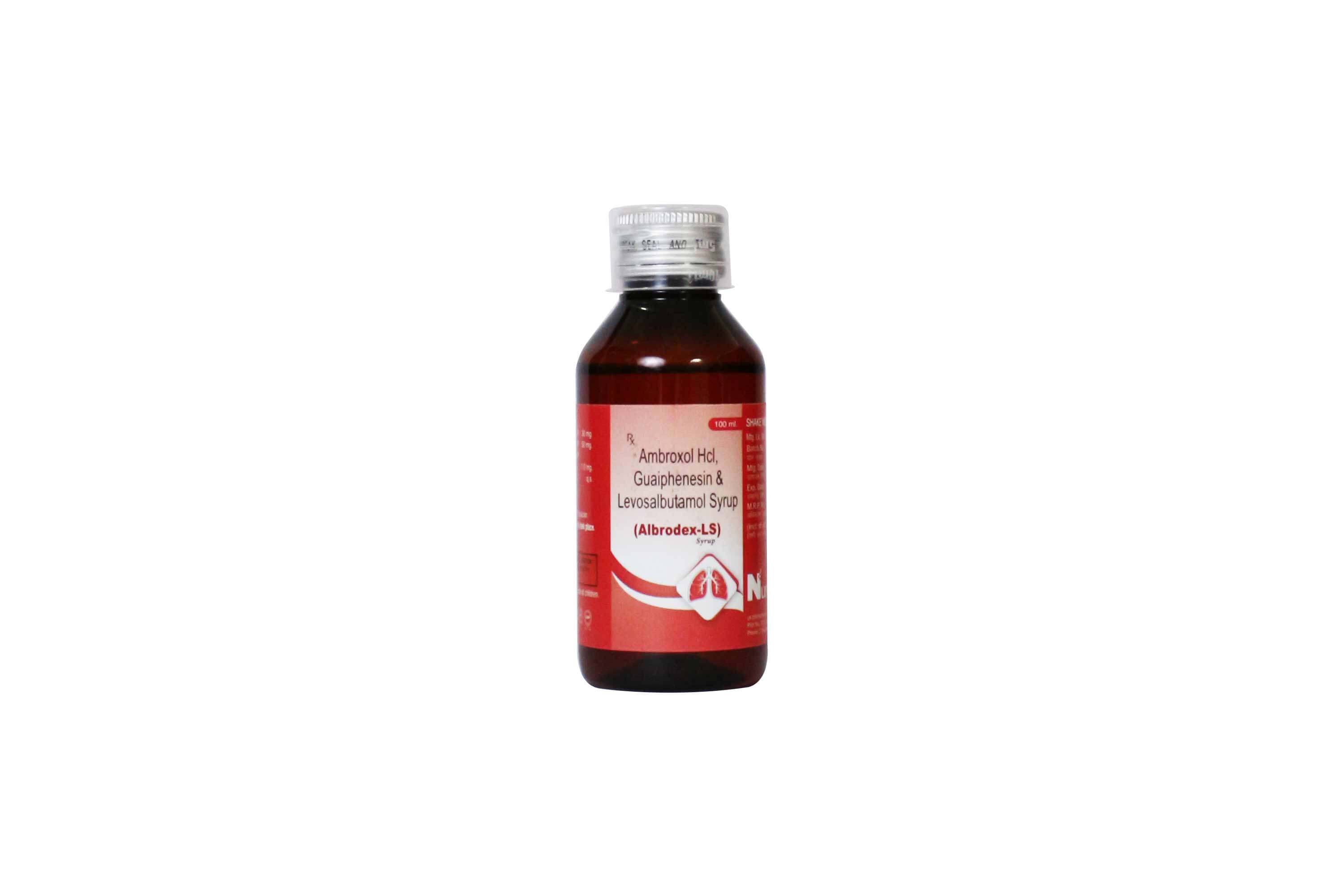 Product Name: Albrodex LS, Compositions of Albrodex LS are Ambrol HCL, Guaiphenesin & Levosabutamol  Syrup - Numantis Healthcare