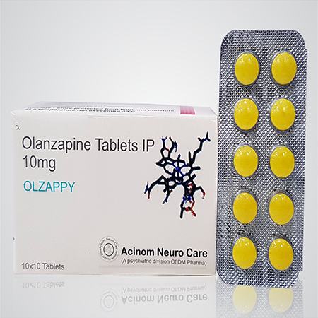 Product Name: Olzappy, Compositions of Olzappy are Olanzapine Tablets IP 10mg - Acinom Healthcare