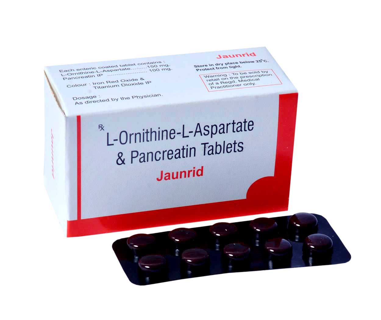 Product Name: Jaunrid, Compositions of Jaunrid are L-Ornithine-L-Aspartate & Pancreatin Tablets - Park Pharmaceuticals