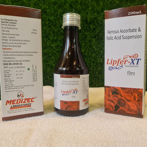 Product Name: Lipfer XT, Compositions of Lipfer XT are Ferrous Ascorbate & Folic Acid Suspension - Medizec Laboratories